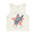 Giddy Up tank in natural with red star and bronco rider graphic